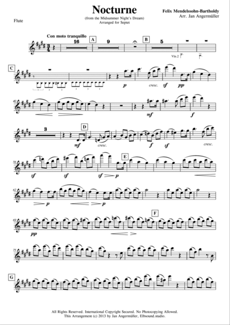 Nocturne for Septet (from Midsummer Night's Dream - StrQrt, Fl, 2Hrns) Chamber Orchestra scores gallery preview page 5