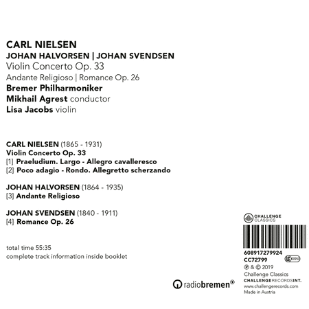 Nielsen: Violin Concerto, Op. 33; Halvorsen: Andante Religioso; Svendsen: Romance, Op. 26