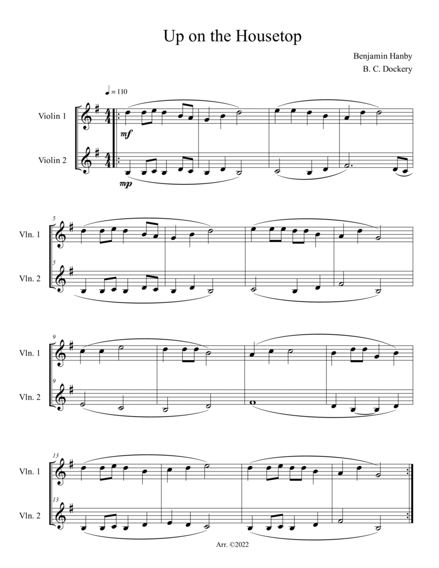 Up on the Housetop (Violin Duet) String Duet Digital Sheet Music