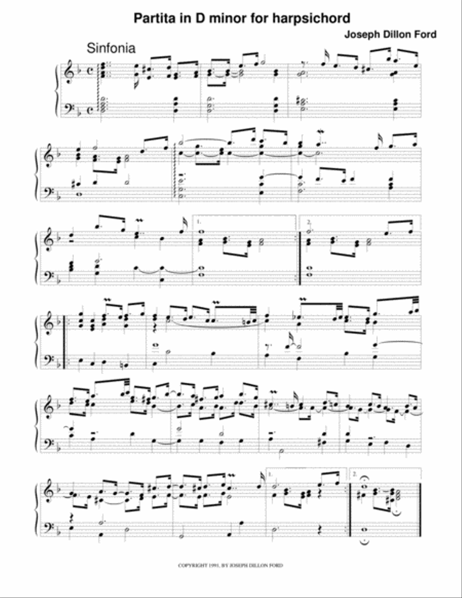 Partita in D minor for harpsichord Harpsichord scores gallery preview page 1