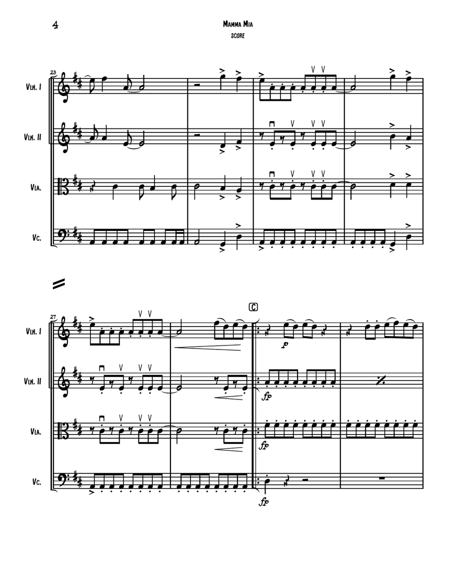 Mamma Mia String Quartet scores gallery preview page 5