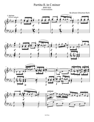 Book cover for Bach - Partita No.2 in C minor - BWV 826 - Original For Piano Solo With Fingered