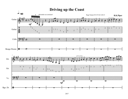 Driving Up The Coast - for Guitar, Cello and Bongos image number null