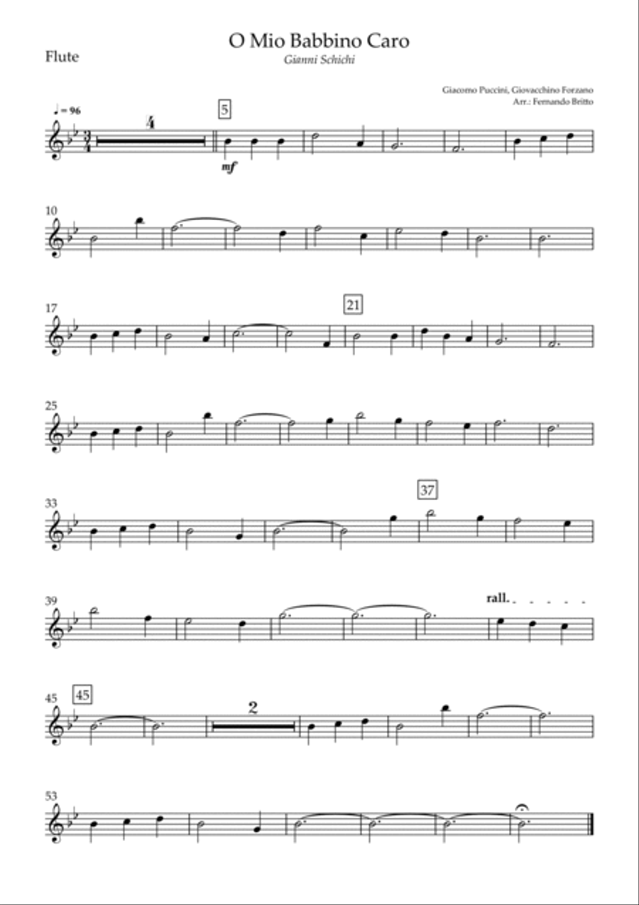 O Mio Babbino Caro (Puccini) for Flute, Violin and Harp with Chords Small Ensemble scores gallery preview page 4