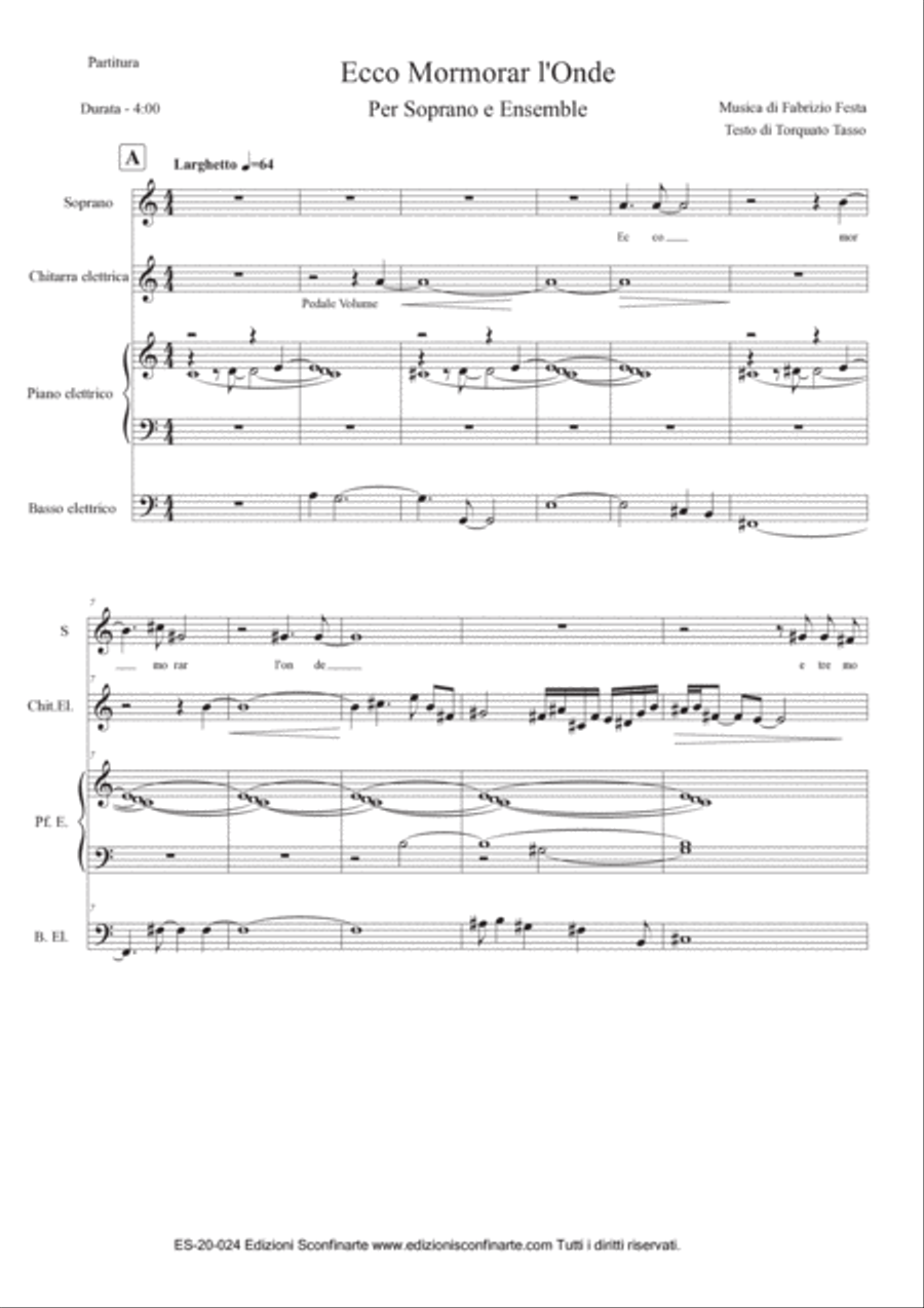 Fabrizio Festa: ECCO MORMORAR L’ONDE (ES-20-024) soprano e ensemble elettroacustico - Score Only Score scores gallery preview page 5