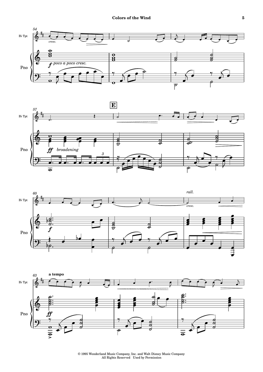 Colors Of The Wind B-Flat Trumpet scores gallery preview page 6