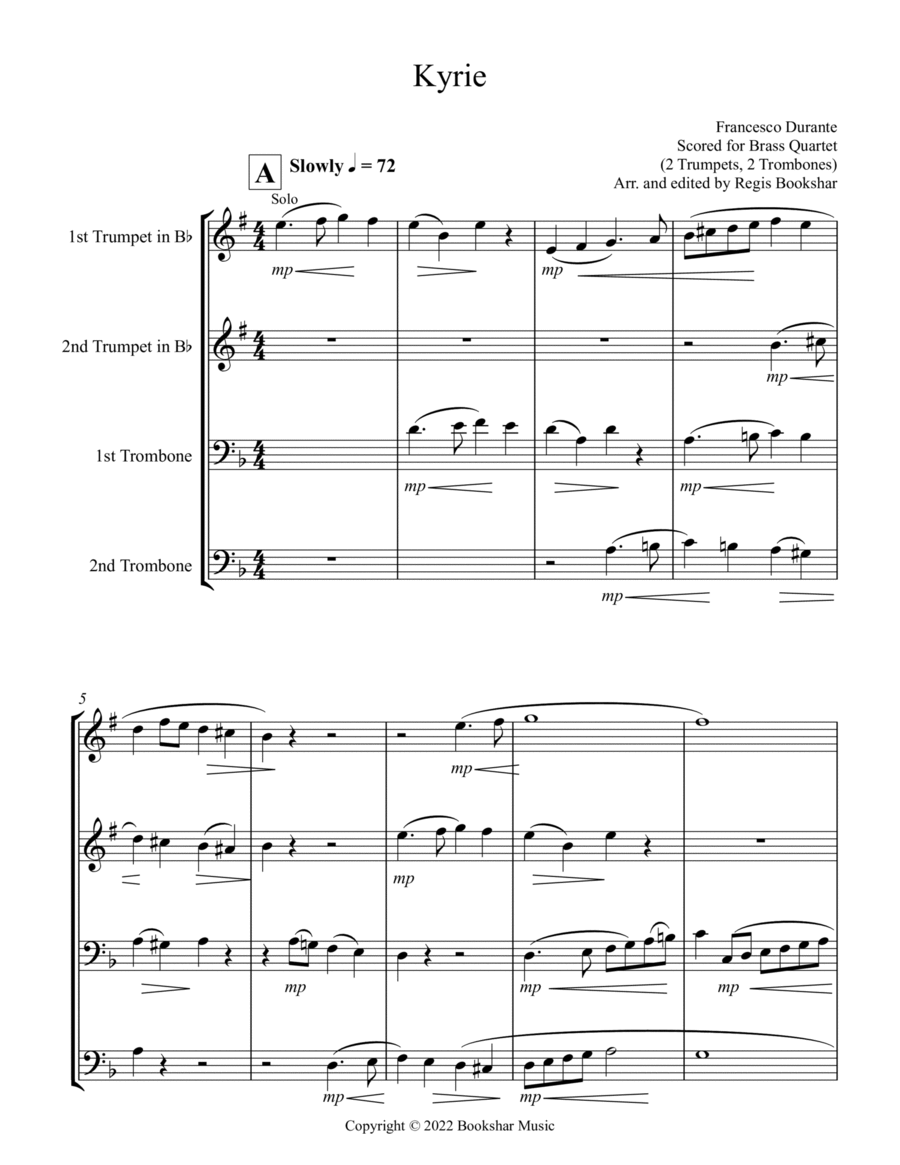 Kyrie (Durante) (Brass Quartet - 2 Trp, 2 Trb) Brass Quartet scores gallery preview page 1