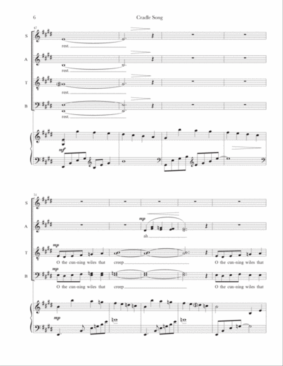 Cradle Song (SATB + Piano) 4-Part scores gallery preview page 6