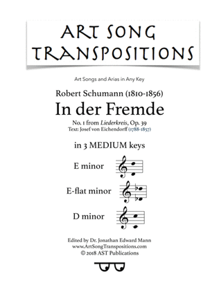 Book cover for SCHUMANN: In der Fremde, Op. 39 no. 1 (in 3 medium keys: E, E-flat, D minor)