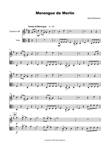 Merengue de Merlín, for Clarinet and Viola Duet