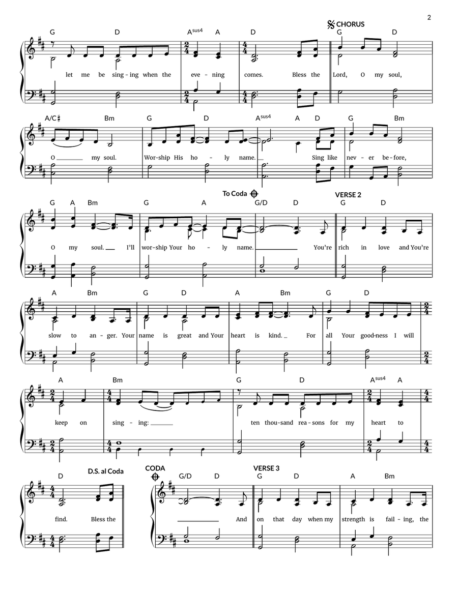10,000 Reasons (Bless The Lord) Piano, Vocal, Guitar scores gallery preview page 2