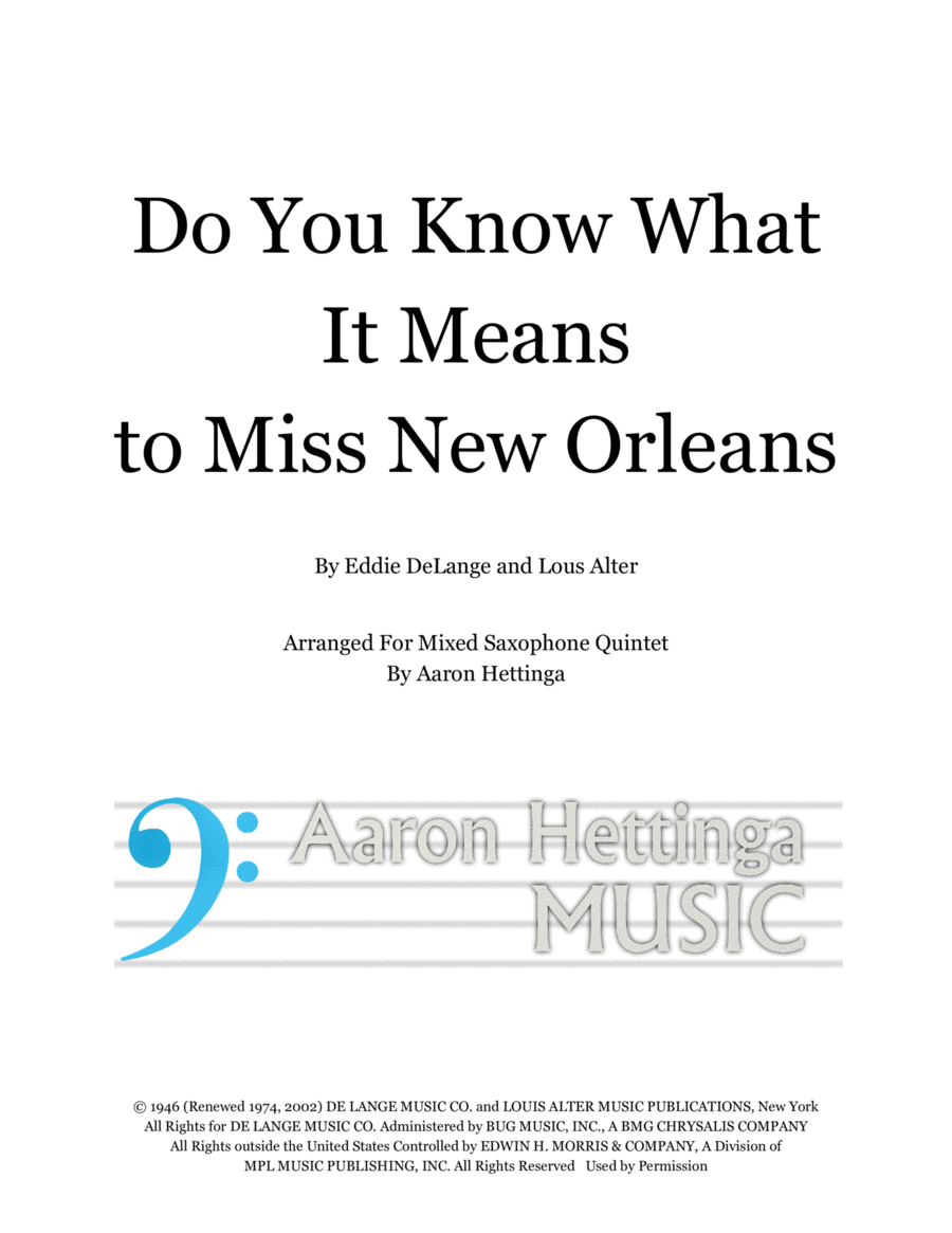 Do You Know What It Means To Miss New Orleans Saxophone Quintet scores gallery preview page 1