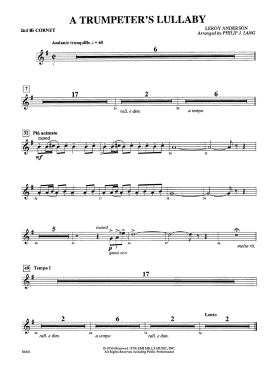 Trumpeter's Lullaby (with Trumpet Solo): 2nd B-flat Cornet Concert Band scores gallery preview page 1