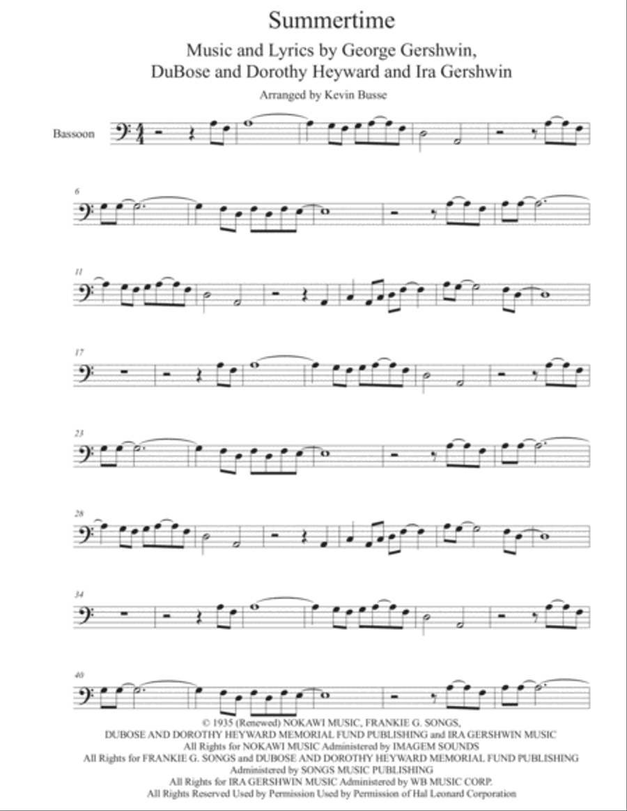 Summertime Bassoon Solo scores gallery preview page 1