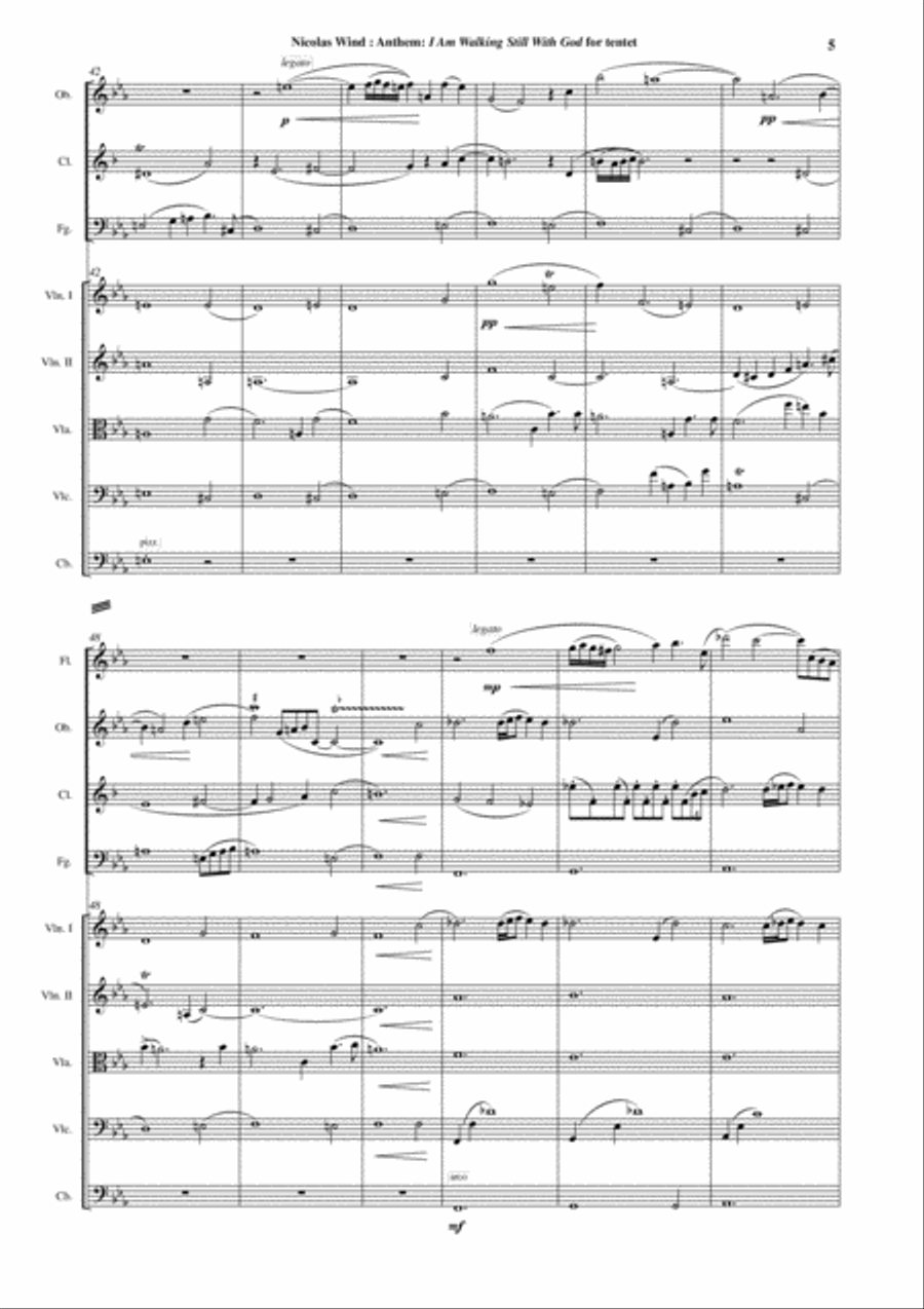 Nicolas Wind: Anthem: I am Walking Still With God for wind quintet and string quintet Woodwind Quintet scores gallery preview page 5