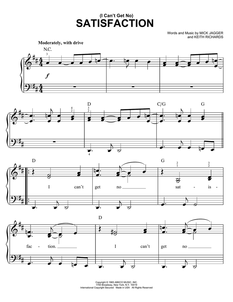 (I Can't Get No) Satisfaction Easy Piano scores gallery preview page 1