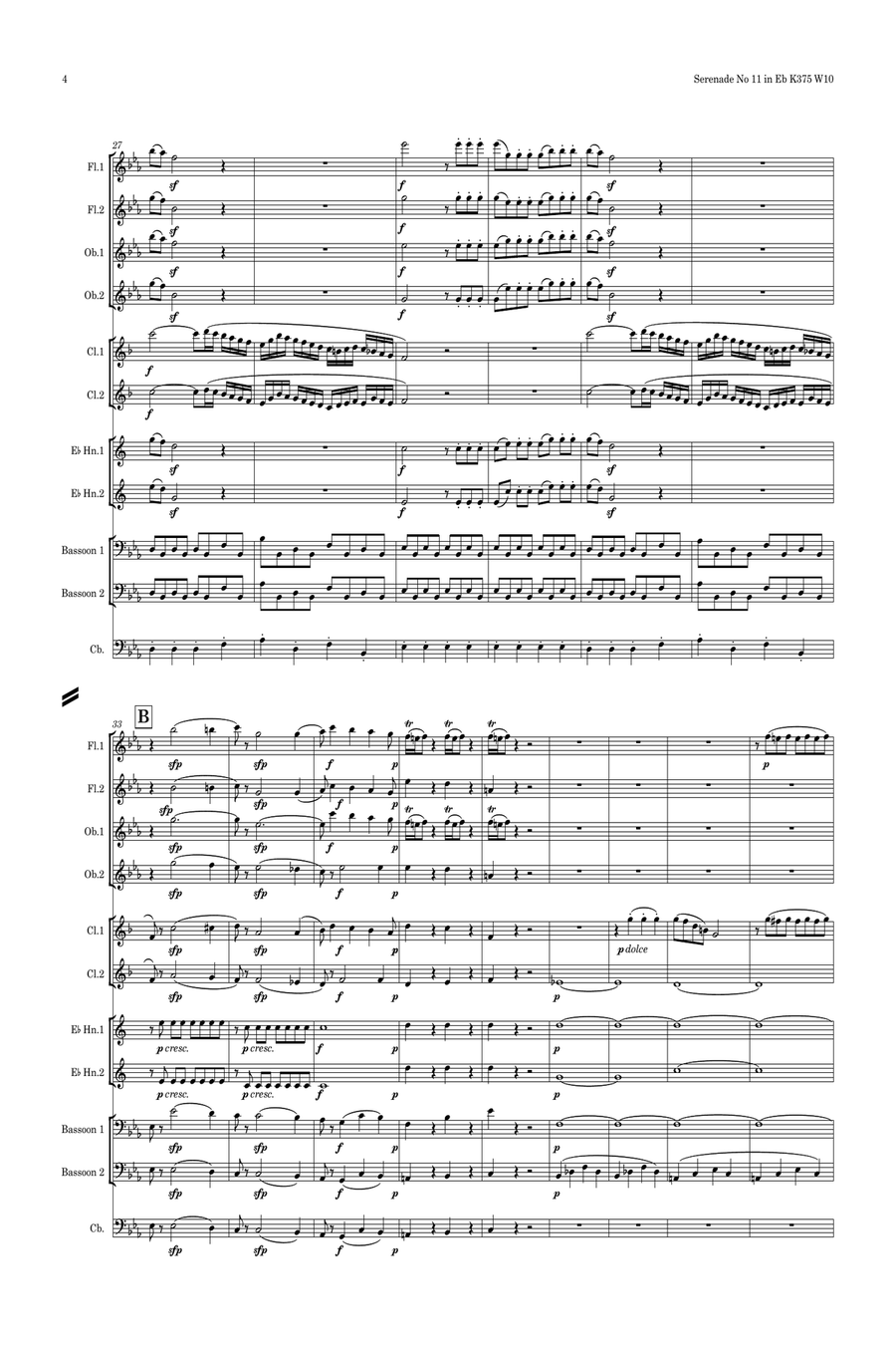 Mozart: Serenade No.11 in Eb K375 (complete) - wind dectet/bass Woodwind Quintet scores gallery preview page 5