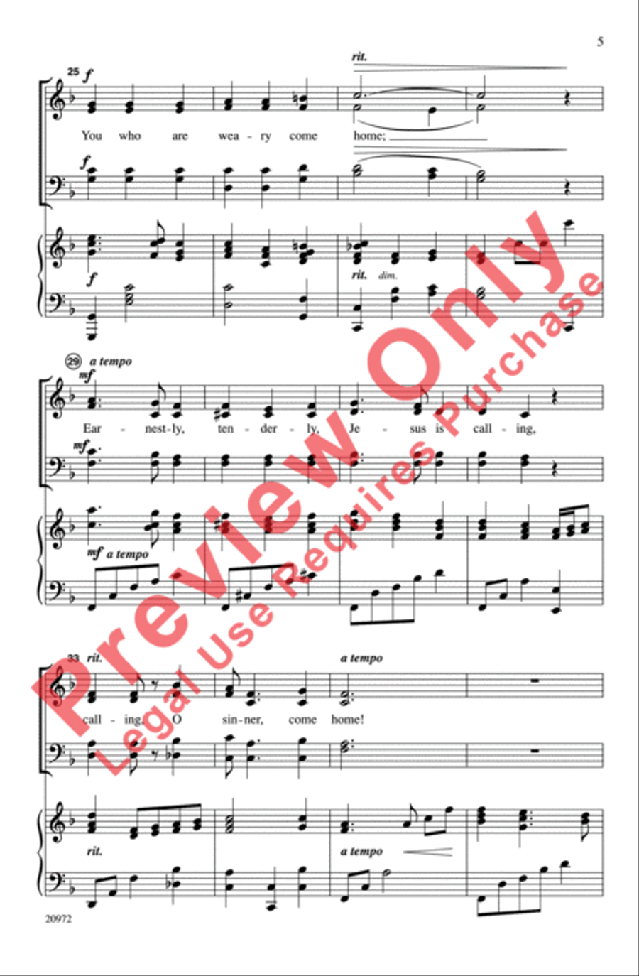 Softly and Tenderly Calling 4-Part scores gallery preview page 5