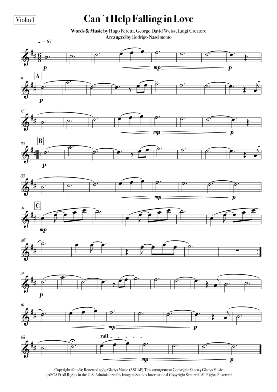 Can't Help Falling In Love String Quartet scores gallery preview page 1