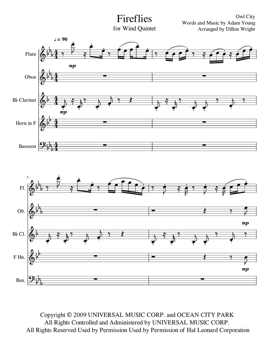 Fireflies Woodwind Quintet scores gallery preview page 1