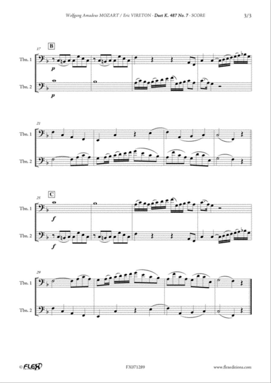 Duet K.487 No. 7 Duet K.487 No. 7 Trombone Duet scores gallery preview page 3