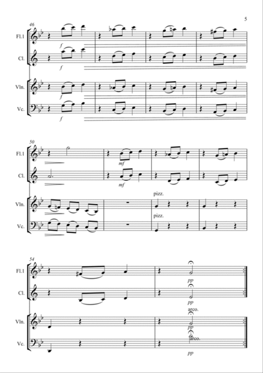 SUMMER by VIVALDI for FLUTE, CLARINET, VIOLIN, CELLO QUARTET Small Ensemble scores gallery preview page 5