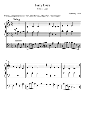 Jazzy Days - easy piano solo or duet with teacher (Middle C position)