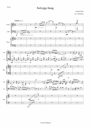 Solveigs Song from Peer Gynt Suite, arr. for pianotrio