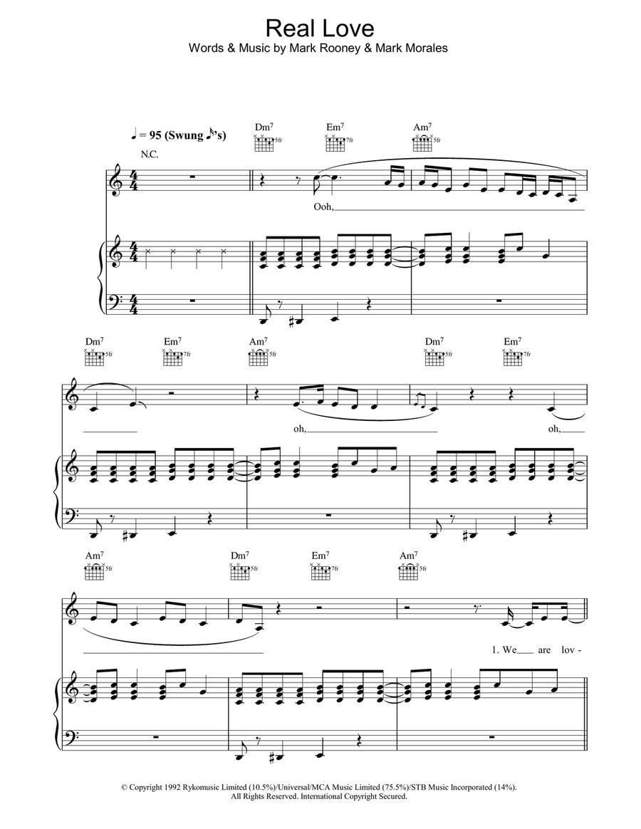 Real Love Real Love Piano, Vocal, Guitar scores gallery preview page 1