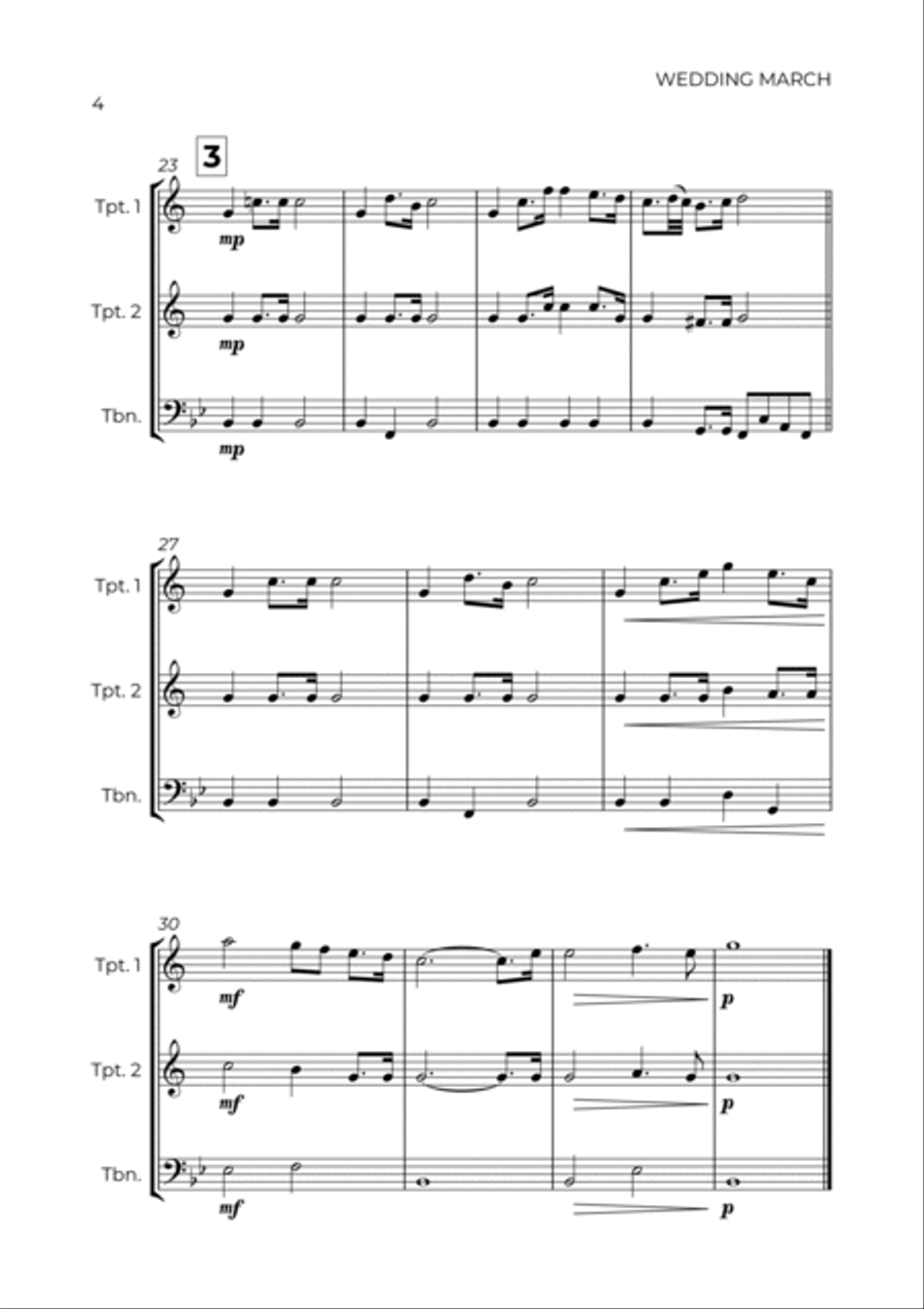 WEDDING MARCH - RICHARD WAGNER - BRASS TRIO (TRUMPET 1, TRUMPET 2 & TROMBONE) Brass Trio scores gallery preview page 4