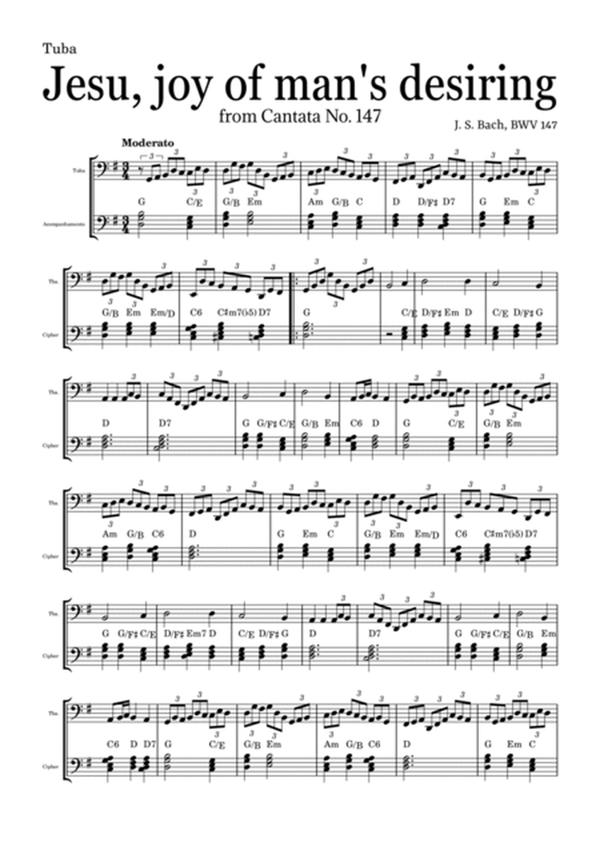 JESU, JOY OF MAN'S DESIRING by Bach - easy version for Tuba and piano with chords image number null