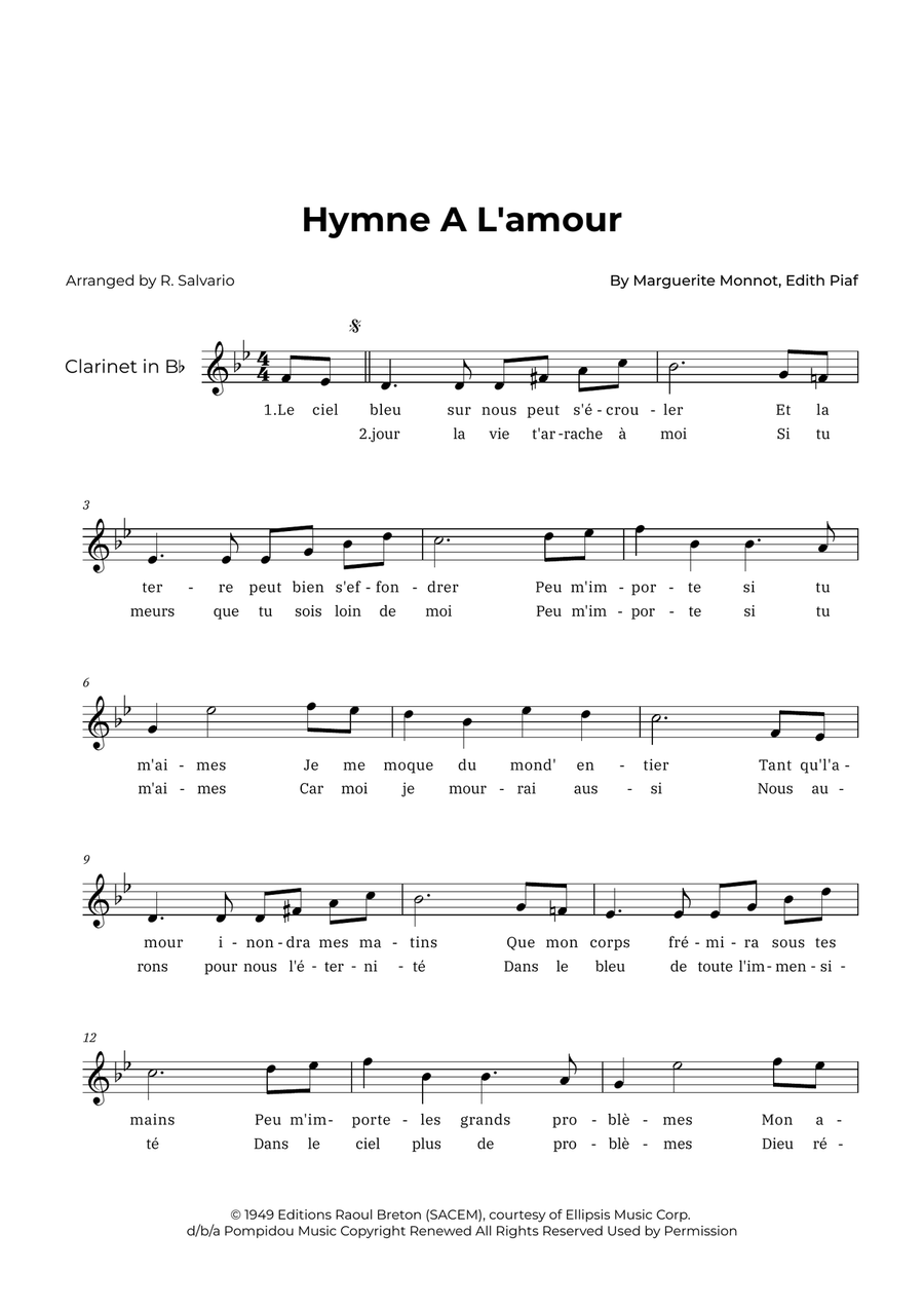 Hymne A L'amour Piano scores gallery preview page 1