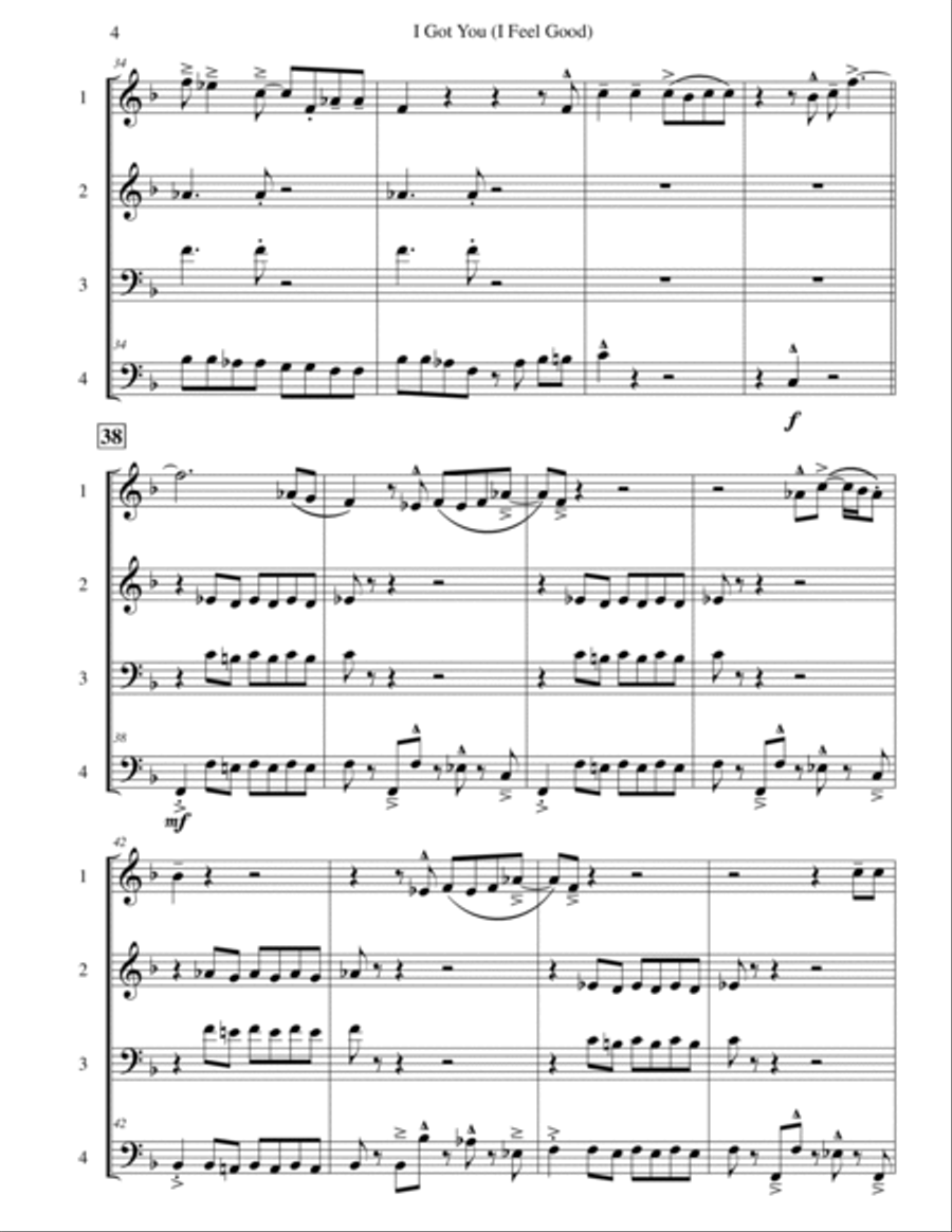 I Got You (i Feel Good) Brass Quartet scores gallery preview page 5
