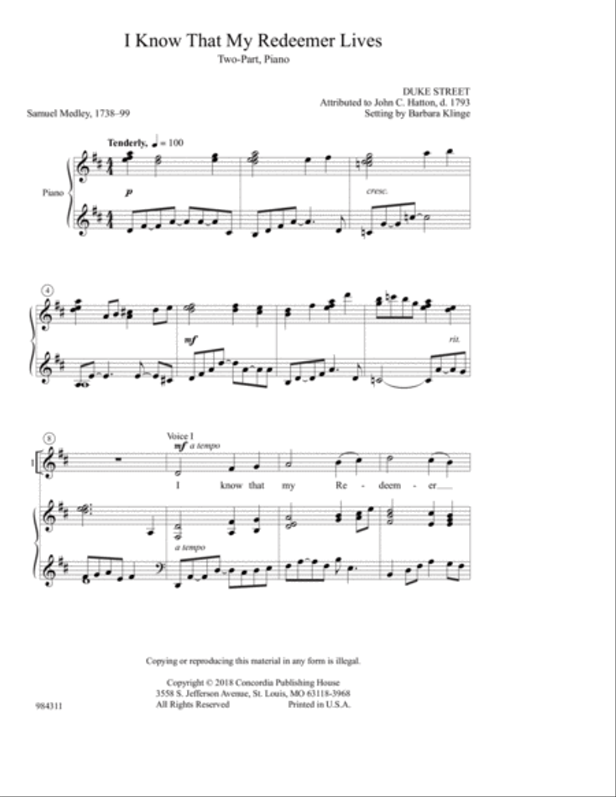 I Know That My Redeemer Lives (Klinge) 2-Part scores gallery preview page 2