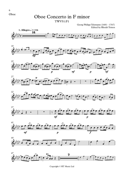 Telemann TWV51:F1 Concerto in F minor - solo parts oboe or trumpets