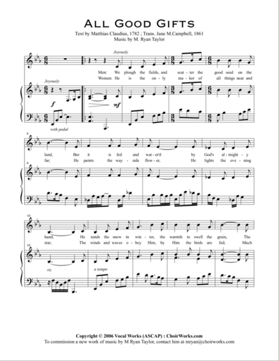 All Good Gifts : An Original Setting for SATB Choir and Piano 4-Part scores gallery preview page 1