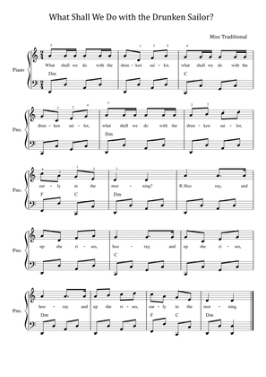 What Shall We Do with the Drunken Sailor - For Easy Piano - With Chord And Lyrics