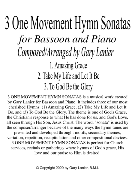3 ONE MOVEMENT HYMN SONATAS (for Bassoon and Piano with Score/Parts) image number null
