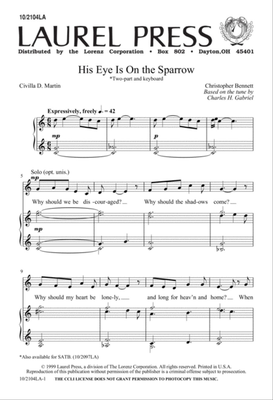 His Eye is on the Sparrow 2-Part scores gallery preview page 1
