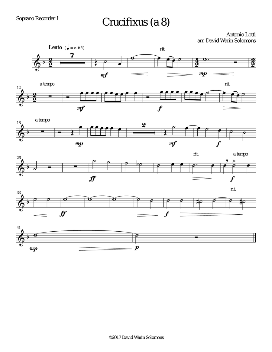 Crucifixus a 8 for recorder octet (or recorder orchestra) Soprano Recorder scores gallery preview page 4