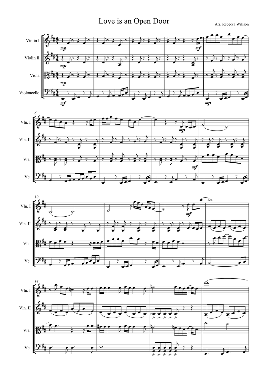 Love Is An Open Door String Quartet scores gallery preview page 1