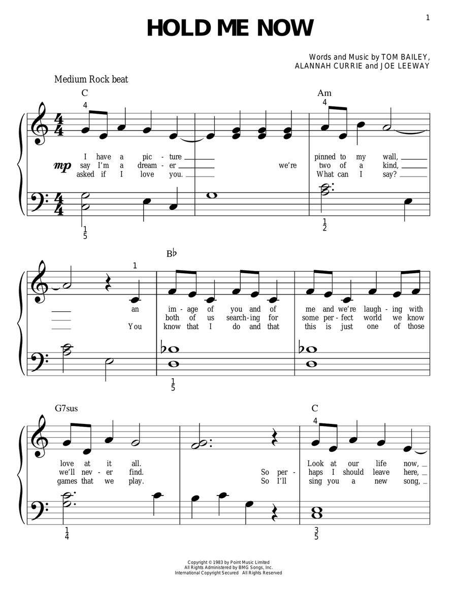 Hold Me Now Easy Piano scores gallery preview page 1
