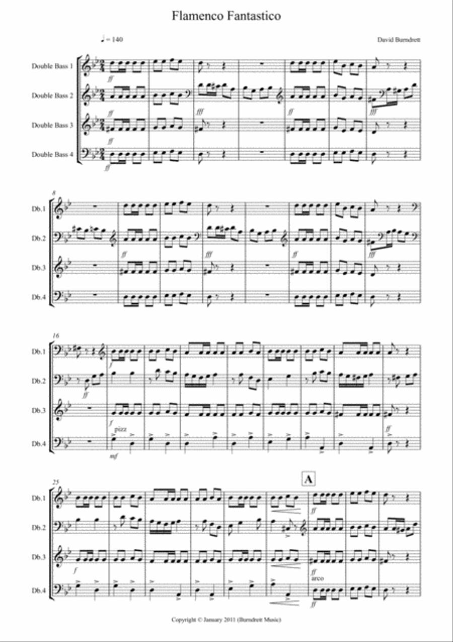 Flamenco Fantastico for Double Bass Quartet Flamenco Fantastico for Double Bass Quartet Double Bass scores gallery preview page 1