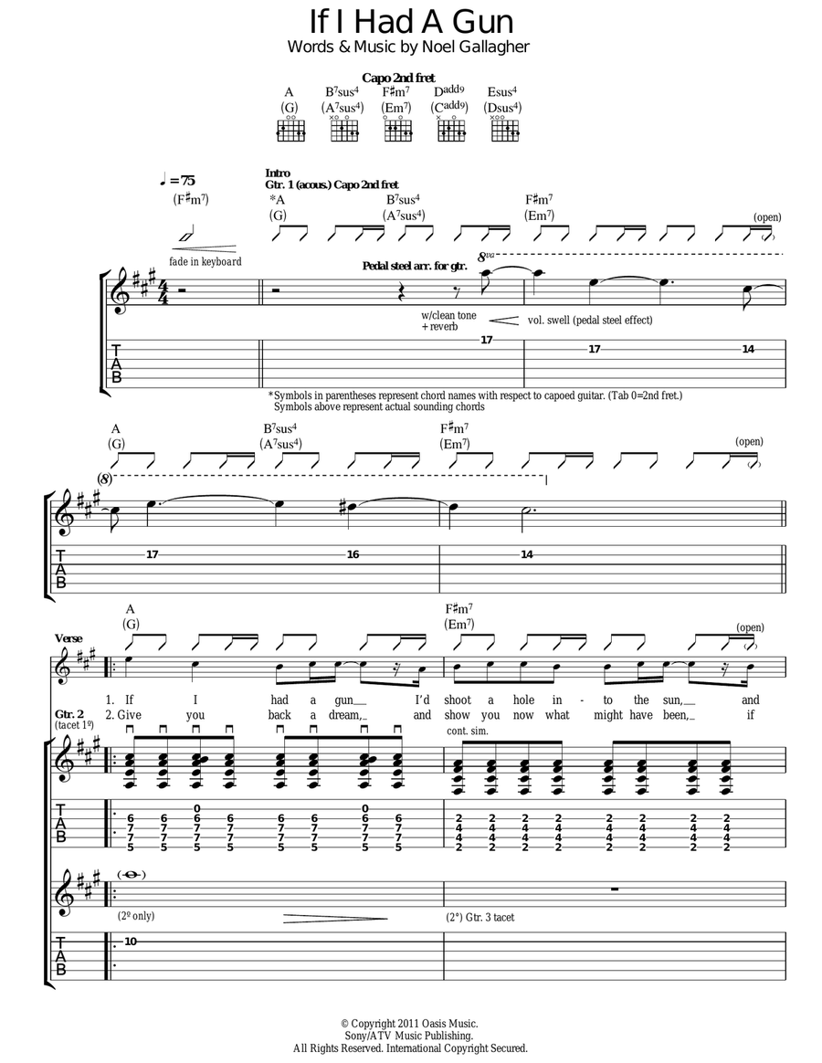 If I Had A Gun... Guitar Tablature scores gallery preview page 1