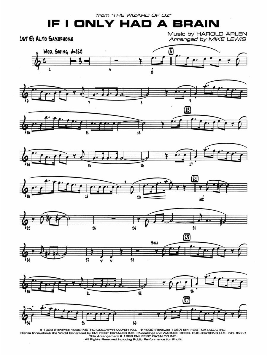 If I Only Had a Brain: E-flat Alto Saxophone