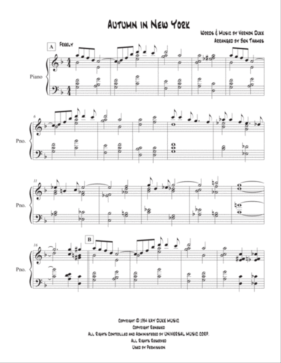Autumn In New York Autumn In New York Piano Solo scores gallery preview page 1