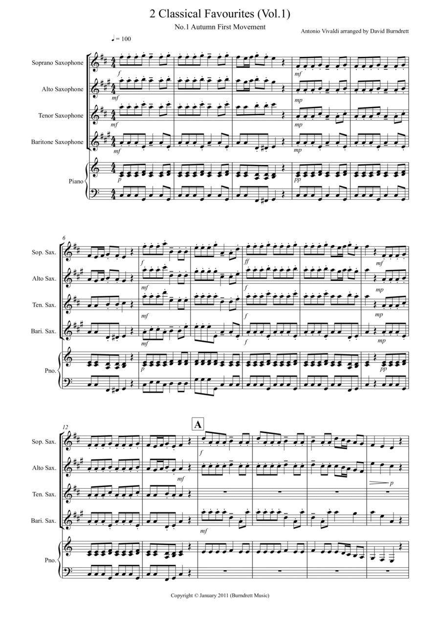 2 Classical Favourites for Saxophone Quartet (volume one) Saxophone Quartet scores gallery preview page 1
