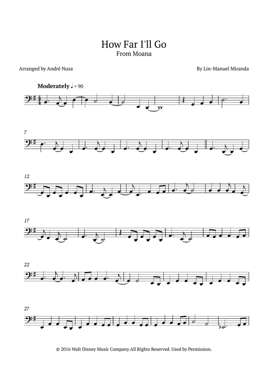 How Far I'll Go Cello Solo scores gallery preview page 1