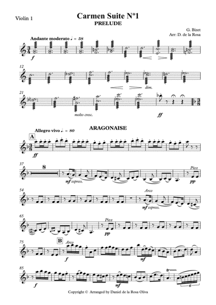 Carmen Suite Nº1 - G. Bizet - For String Quartet (Full Parts) image number null