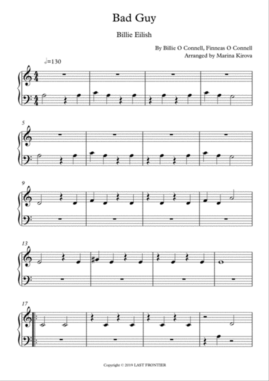 Bad Guy Easy Piano scores gallery preview page 1